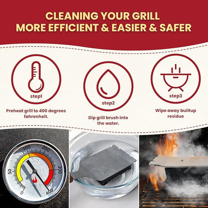 Grill Brush BBQ Cleaner Brush - Barbecue Brush for Outdoor Grill with 1 PCS Replacement Cleaning Head, Grill Cleaning Brush Bristle Free with Stainless Steel Scraper & Wooden Handle for Most Grate