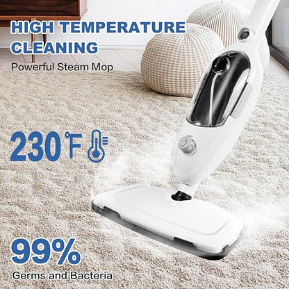 Steam Mop Cleaner 10-in-1 with Convenient Detachable Handheld Unit, Laminate/Hardwood/Tiles/Carpet Kitchen - Garment - Clothes - Pet Friendly Steamer Whole House Multipurpose Use