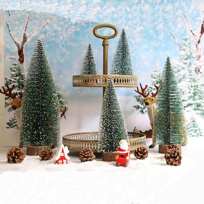 Bottle Brush Christmas Trees 5Sizes Mini Christmas Trees Small Christmas Trees Mini Pine Trees Desktop Miniature Christmas Trees with Snow and Wooden Base for Crafting Decorations (Plant Green)