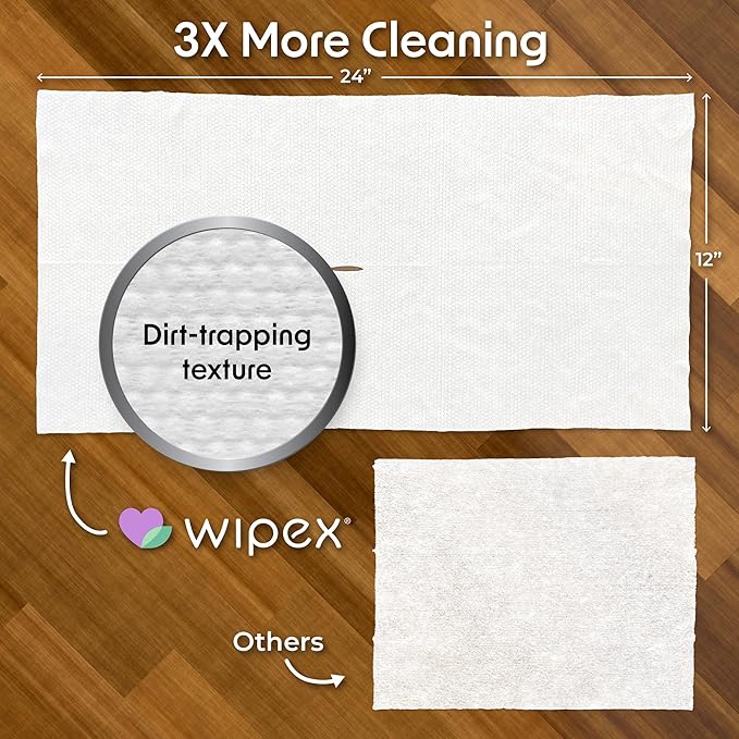 Wipex XL Wet Floor Wipes for Squeegee Stick, Cuban Mop or Sweeping Mop, Plant Based Multi Surface Cleaning Wipes, Lavender Scent, Huge Disposable Wipes (24" x 14"), Extra Thick, 12 Count (Pack of 1)