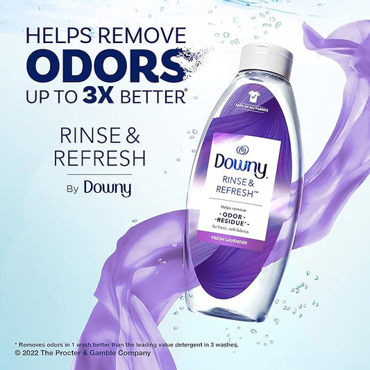 Downy RINSE & REFRESH Laundry Odor Remover and Fabric Softener, Fresh Lavender, 48 fl oz, Safe on ALL Fabrics, Gentle on Skin, HE Compatible