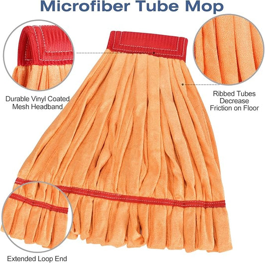 Matthew Cleaning Microfiber Tube Mop(Meduim,Orange,3Pack) Heavy Duty Mop Head Replacement,Excellent Absorbency,Premium launderability,Reusable,Loop end for Home,Commercial and Industrial Use