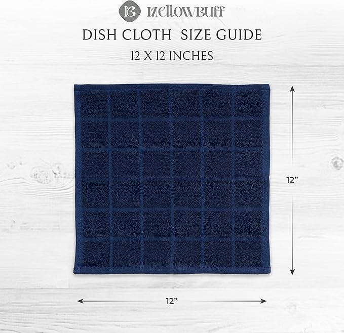 100% Cotton Dish Cloth for Dish Washing, Terry Dish Cloth, Cotton Dish Rags, 6 Pack, Super Soft and Absorbent,12"x12", inches, Reusable Cleaning Cloth, Navy Blue