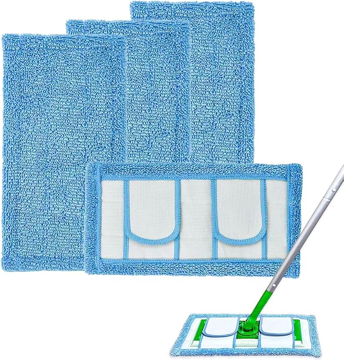 4 Pack Reusable Microfiber Mop Pads for Swiffer Sweeper and All 10-12 Inch Flat Mop Upgraded Wet Dry Cleaning Pads for All Hard-Floor