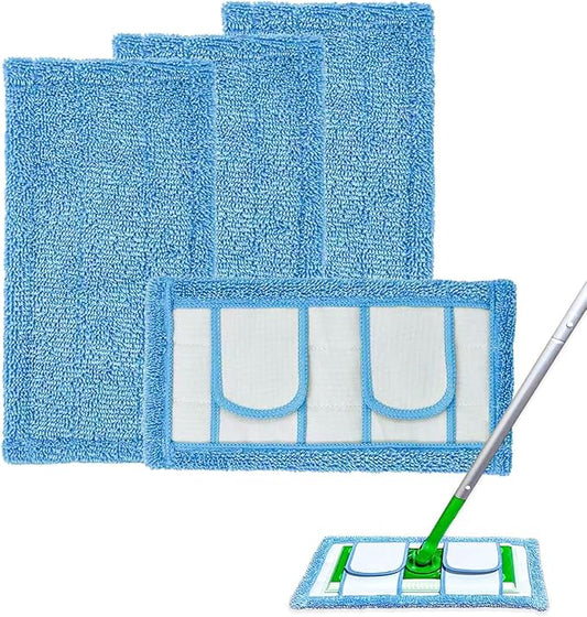 4 Pack Reusable Microfiber Mop Pads for Swiffer Sweeper and All 10-12 Inch Flat Mop Upgraded Wet Dry Cleaning Pads for All Hard-Floor