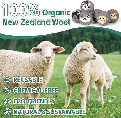 Lypumso Wool Dryer Balls Organic 6 Pack-XL, 100% New Zealand Wool Reusable Fabric Softener for Up to 1000 Loads, Anti Clothing Static and Shorten Drying Time, Baby Safe & Hypoallergenic