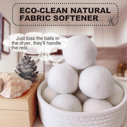 Luxury Natural Wool Dryer Balls, 7-Pack, Save Drying Time and Reduces Clothing Wrinkles, Reusable, Fabric Softener for Laundry, Includes Basket for Easy Access and Aesthetic Laundry Room Decor