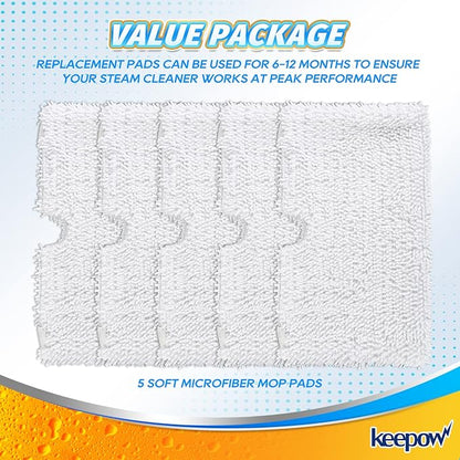 KEEPOW Steam Mop Replacement Pads Compatible with Shark S3500 Series S3501 S3601 S3550 S3901 SE450 S3801CO S3601D S2901Steamer Pocket Mop Washable Microfiber for All Hard Floors Cleaner (5 White)