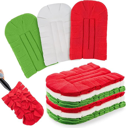 Zubebe 12 Pcs Heavy Duty Duster Refill Reusable Fleece Duster Refills Multi Surface Washable Cleaning Pads for Home, Blinds, Fans, Corners, Furniture (Red,White,Green)