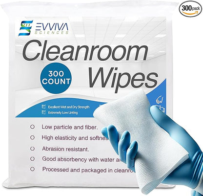 Cleanroom Wipes 9"x9" - 300 Low-Lint Wipes for Labs, Electronics & More - Durable & Absorbent-Works with Cleaning Agents & Solvents - Ideal for Precision Cleaning & Industrial Use.