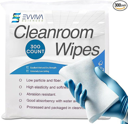 Cleanroom Wipes 9"x9" - 300 Low-Lint Wipes for Labs, Electronics & More - Durable & Absorbent-Works with Cleaning Agents & Solvents - Ideal for Precision Cleaning & Industrial Use.