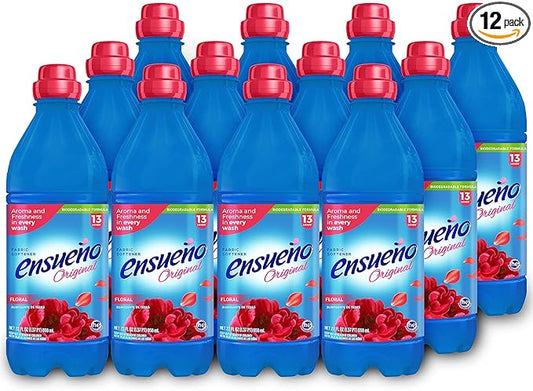 Ensueño Hypoallergenic Liquid Fabric Softener - Floral Scent - (12 Pack) 22 fl oz - Plant-Based Fabric Softener - Softens 156 Loads - Long-Lasting Aroma