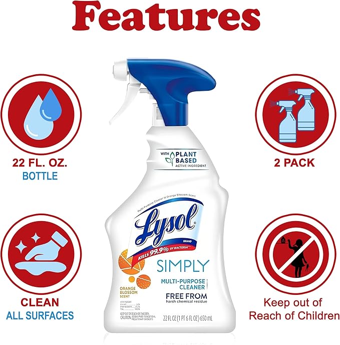 Multi-Surface Cleaner Spray, 2 Pack Plant Based Ingredients, Bleach and Dye Free, Safe around Kids and Pets, 22 oz. Each Plus Bonus Zompo-z Microfiber Cleaning Cloth