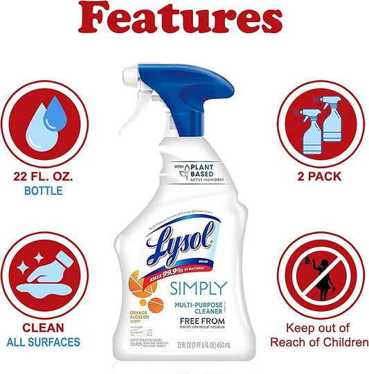 Multi-Surface Cleaner Spray, 2 Pack Plant Based Ingredients, Bleach and Dye Free, Safe around Kids and Pets, 22 oz. Each Plus Bonus Zompo-z Microfiber Cleaning Cloth