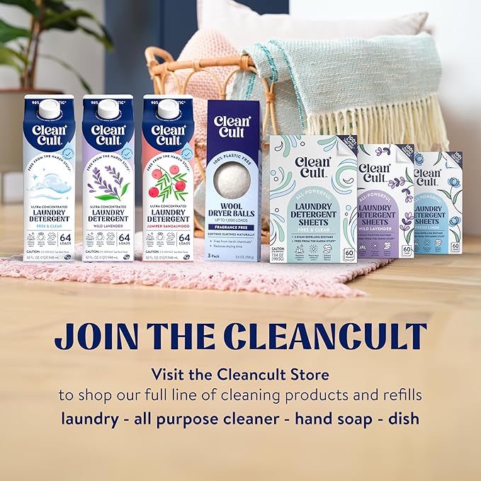 Cleancult Laundry Detergent Sheets - Resealable Box - 3 Stain Fighting Enzymes - Juniper Sandalwood - 60 Loads - Free of Harsh Chemicals - No Mess - No Plastic Waste