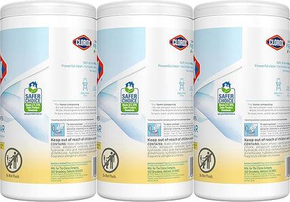 Clorox Free & Clear Compostable Cleaning Wipes, Light Lemon Scent, 75 Count, Pack of 3 (Pack May Vary)