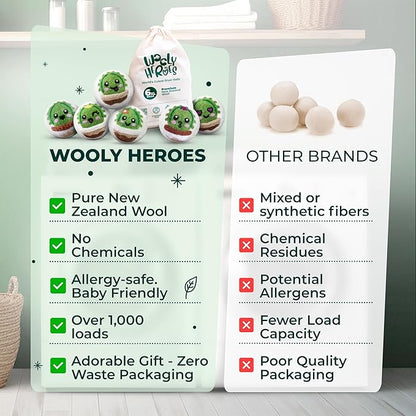 No More Dryer Sheets - Wool Dryer Balls - XL 6-Pack - Eco Dryer Balls - Dryer Balls Laundry Reusable - Softens Laundry Naturally - Reduces Drying Time & Static - with Storage Bag