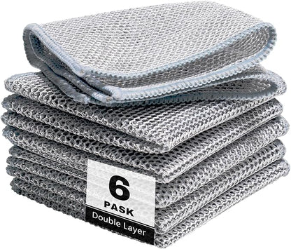 6pcs Multipurpose Wire Dishwashing Rags for Wet and Dry, Non Scratch Wire Dishcloth，Reusable Kitchen Wire Miracle Cleaning Cloths for Dishes, Sinks, Stove Tops