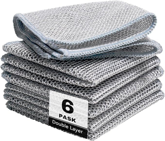 6pcs Multipurpose Wire Dishwashing Rags for Wet and Dry, Non Scratch Wire Dishcloth，Reusable Kitchen Wire Miracle Cleaning Cloths for Dishes, Sinks, Stove Tops