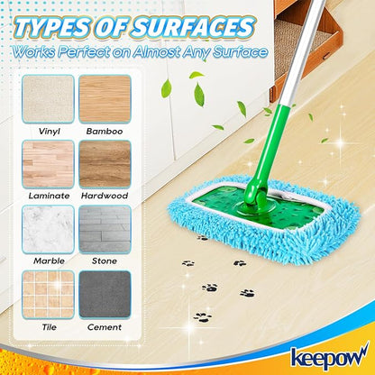 KEEPOW Dry Sweeping Cloths Microfiber Wet Mop Pads Refill Compatible with Swiffer Sweeper Mop Replacement Sweeping Mopping Pad Refills for Hardwood Surface Floor Cleaning, 5 PCS