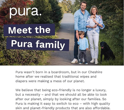 Pura Natural Sensitive Baby Wipes, 99% Water, Unscented & Hypoallergenic, Suitable for Sensitive & Eczema-prone Skin, Fragrance Free & Hypoallergenic, EWG Verified, 3 x 60 per pack (180 Wipes)