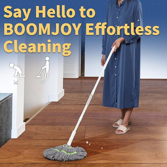 BOOMJOY Self Wringing Mop for Floor Cleaning, Long Handled Twist Mop with Scouring Pad for Kitchen Hardwood Vinyl Tile Laminate Home Office