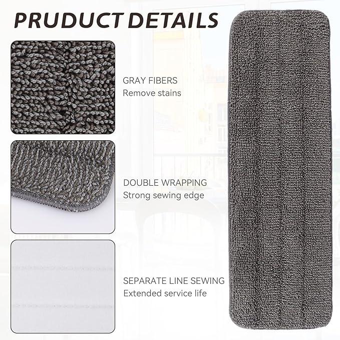 Replacement Mop Pads Fit for Rubbermaid Commercial 18" and 17" Mops - 10 Pack Wet & Dry Commercial Cleaning Reusable Refills Fit for Any Microfiber Flat Mop System 18" and 17" - Gray