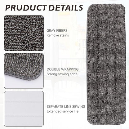 Replacement Mop Pads Fit for Rubbermaid Commercial 18" and 17" Mops - 10 Pack Wet & Dry Commercial Cleaning Reusable Refills Fit for Any Microfiber Flat Mop System 18" and 17" - Gray