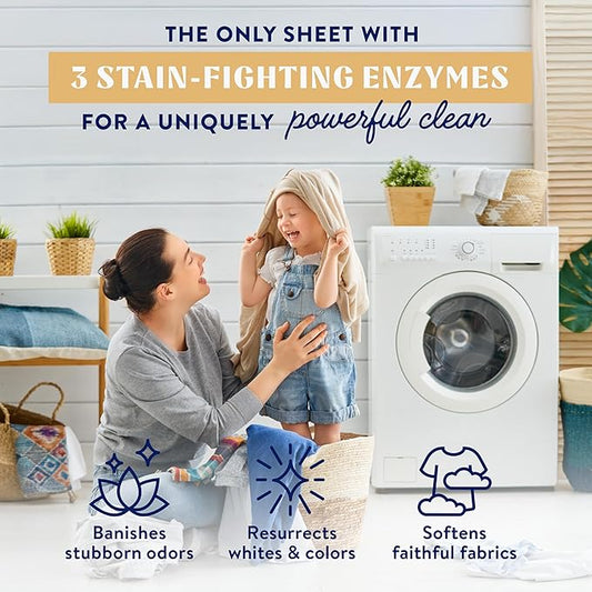 Cleancult Laundry Detergent Sheets - Resealable Box - 3 Stain Fighting Enzymes - Juniper Sandalwood - 60 Loads - Free of Harsh Chemicals - No Mess - No Plastic Waste