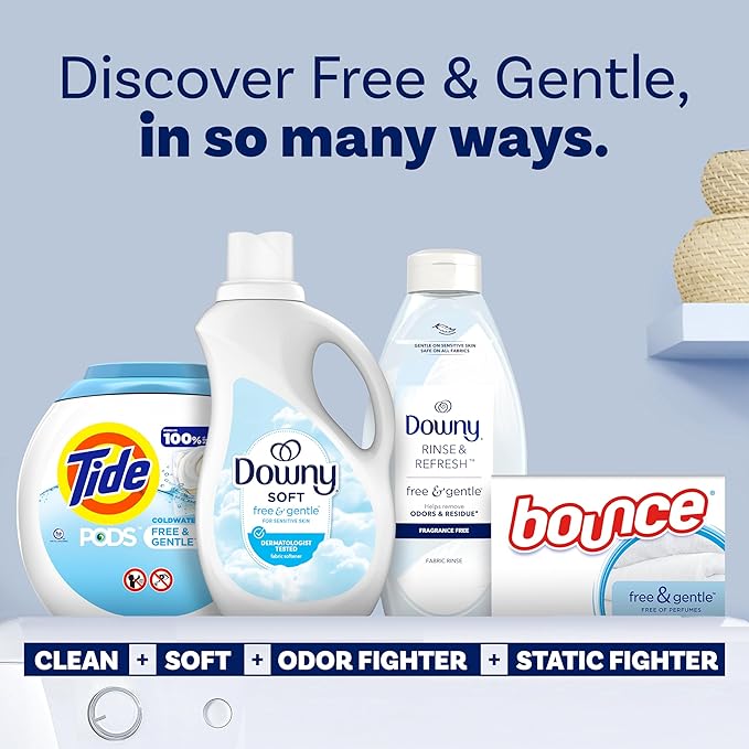 Downy Free & Gentle Fabric Softener (Fabric Conditioner), 44 fl oz, 60 Loads, Hypoallergenic