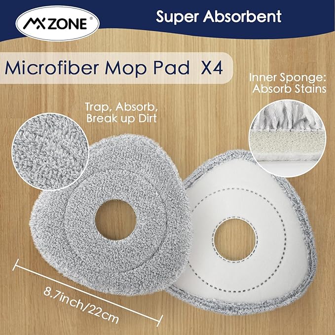 Spin Mop Pad Replacement Compatible with O Cedar Mop Head Replace Flat Triangle Mop, Wet Damp Dry Sweeping Pads Washable, Microfiber, 4 Mopping Pads and 1 Mop Base