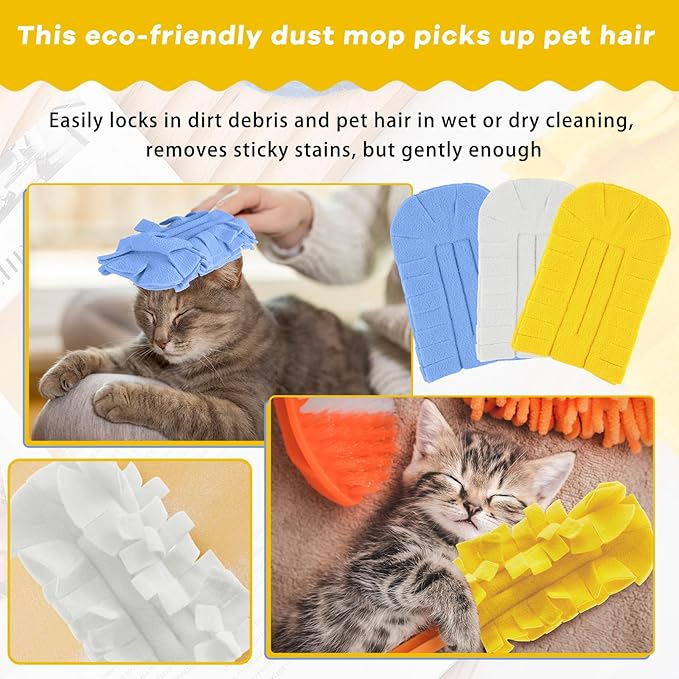 Zubebe 6 Pcs Heavy Duty Duster Refill Reusable Fleece Duster Refills Multi Surface Washable Cleaning Pads for Home, Blinds, Fans, Corners, Furniture (SkyBlue,Yellow,White)