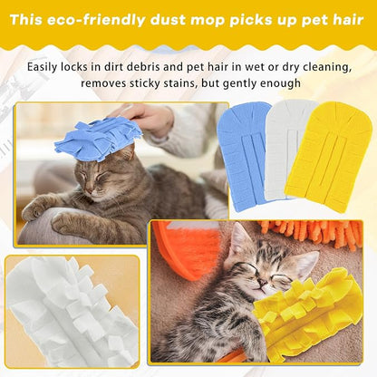 Zubebe 6 Pcs Heavy Duty Duster Refill Reusable Fleece Duster Refills Multi Surface Washable Cleaning Pads for Home, Blinds, Fans, Corners, Furniture (SkyBlue,Yellow,White)