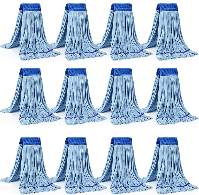 Matthew Microfiber Tube Mop(Meduim,Blue,12Pack) Heavy Duty Mop Head Replacement,Excellent Absorbency,Premium launderability,Reusable,Loop end for Home,Commercial&Industrial Use