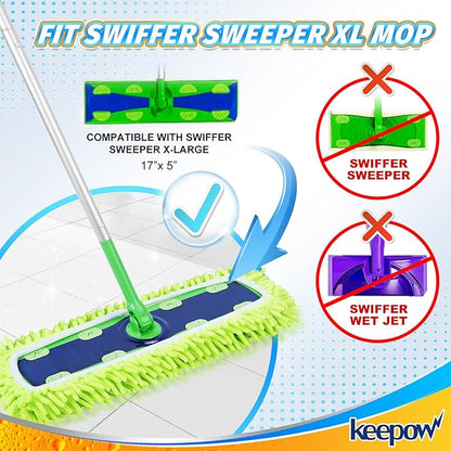 KEEPOW Reusable XL Mop Pads Compatible with Swiffer XL Sweeper, X-Large Dry Sweeping Cloths & Wet Mopping Cloths, Washable Microfiber XL Wet Pads Refills for Surface/Hardwood Floor Cleaning, 2 Pack