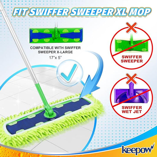 KEEPOW Dust Mop Refill Compatible with Swiffer XL Mop, 4 Pack X-Large Microfiber Pet Heavy Duty Dry Cloth Refills, Reusable Mop Pad for Floor Cleaning