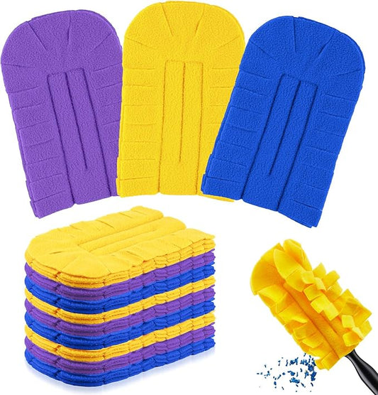 Zubebe 12 Pcs Heavy Duty Duster Refill Reusable Fleece Duster Refills Multi Surface Washable Cleaning Pads for Home, Blinds, Fans, Corners, Furniture (Purple,Blue,Yellow)