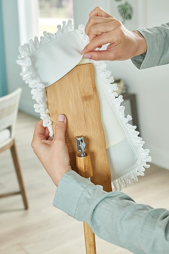 Harper Live.Love.Clean. Washable 2-in-1 Wet/Dry Bamboo Dust Mop Pad with Wraparound Attachment for Cleaning Dust, Pet Hair & Fine Dry Dirt