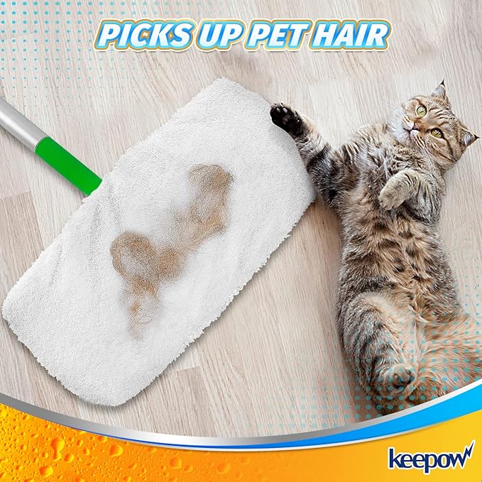 KEEPOW Reusable Wet Pads for Swiffer Sweeper Mop, Dry Sweeping Cloths, Washable Duster Mopping Refills for Wet & Dry Floor Cleaning, 100% Cotton, 6 Pack (Mop is Not Included)