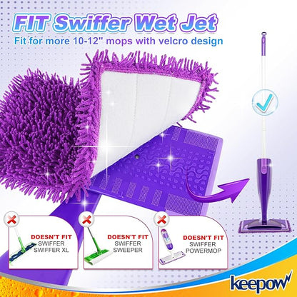 Reusable Floor Mop Pads Compatible with Swiffer Wet Jet Refills 6 Pack, Machine Washable, 12-inch Microfiber Mop for Swiffer Wet Pads, Eco-Friendly Household Cleaning Supplies