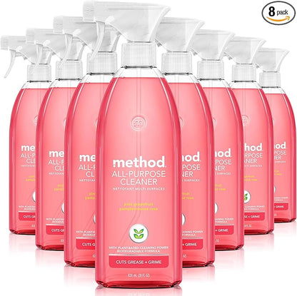 Method All-Purpose Cleaner Spray, Pink Grapefruit, Plant-Based and Biodegradable Formula Perfect for Most Counters, Tiles, Stone, and More, 28 oz Spray Bottles, (Pack of 8)