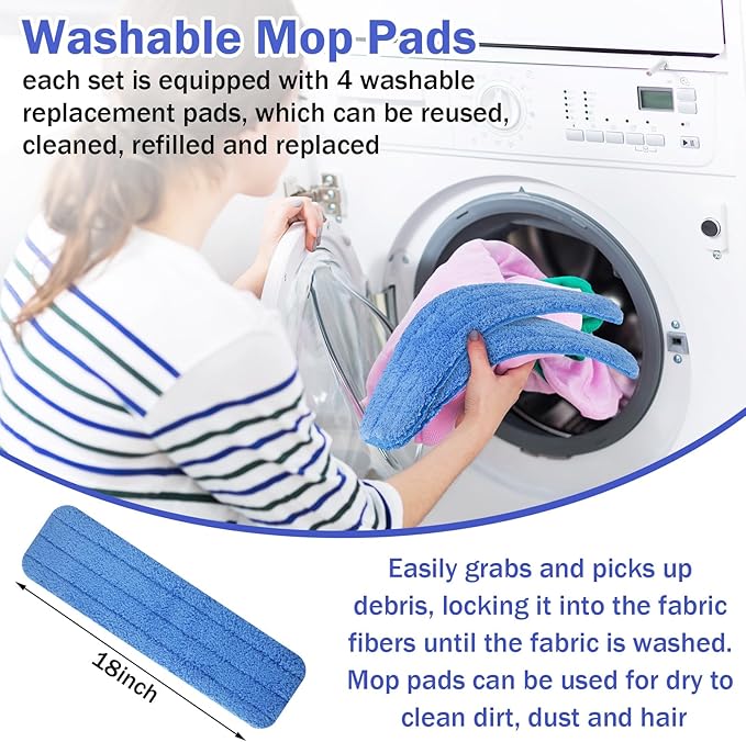 Uiifan 2 Set 18" Microfiber Mop Floor Cleaning Mop Flat Mop with Extendable Handle and Reusable Washable Mop Pads for Hardwood Floors Laminate Commercial Mop Bulk Wet and Dust Mop