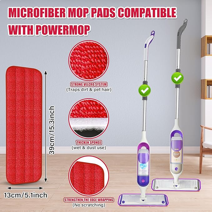 Spray Wet Mops for Hardwood Floor Cleaning, EXEGO Microfiber Dry Dust Spray Mop with 3 Washable Pads fit for Swiffer PowerMop, Wet Jet Mop Flat Floor Mop with Sprayer for Wood Laminate Ceramic Tiles