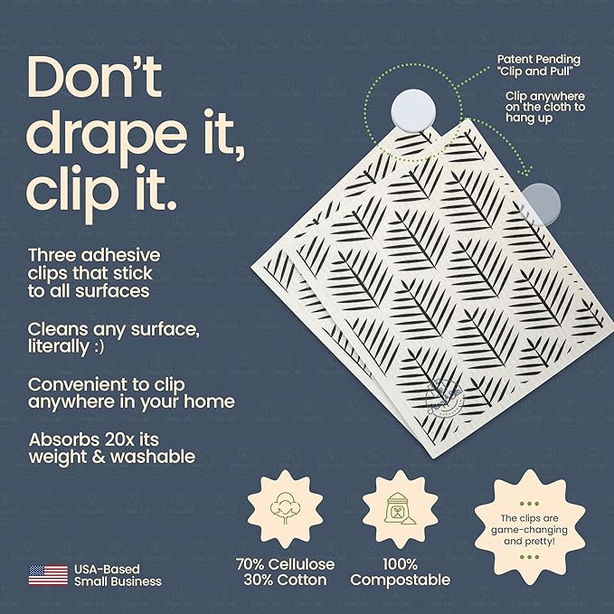 Harps&Seb Swedish Dishcloths for Kitchen - 6 Pack, Reusable Paper Towels with Clips, Super Absorbent Washable Non-Scratch Swedish Dish Towels, No Odor, Biodegradable