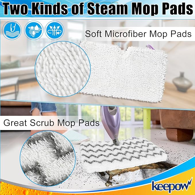 KEEPOW Steam Mop Pads Replacement Compatible with Shark S3500 Series S3501 S3601 S3550 S3901 SE450 S3801CO S3601D S2901 Steamer Pocket Mop Washable Microfiber for Floors Cleaner, 2+2 Pack