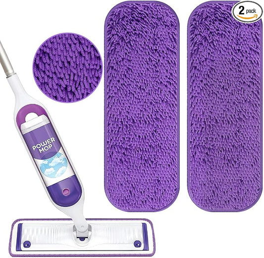 Reusable Power Mop Refill Pads for Swiffer Power Mop Starter Kit - Swifter Powermop Pads Refills - Multi-Surface & Wood Mopping Pad Refil for Floor Cleaning - Washable Microfiber Pad, 2 Pack