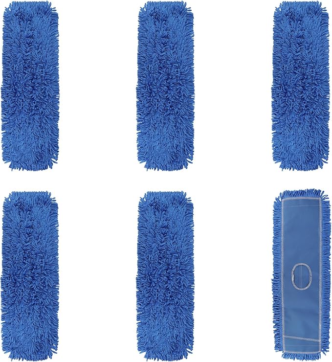 24 Inch Dust Mop Head: Replacement Medium Washable Commercial Mop Head - Sweeper and Janitorial Dust Mop Head Replacement Blue (Blue - 24 Inch, 6 Pack)