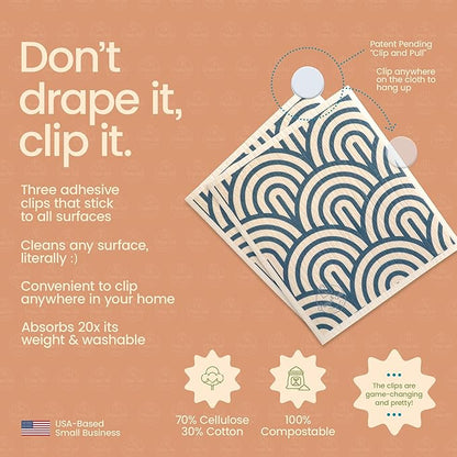Harps&Seb Swedish Dishcloths for Kitchen Dish Towels - 6 Pack, Reusable Paper Towels with Clips, Super Absorbent Washable Non-Scratch Swedish Dish Towels, No Odor, Biodegradable