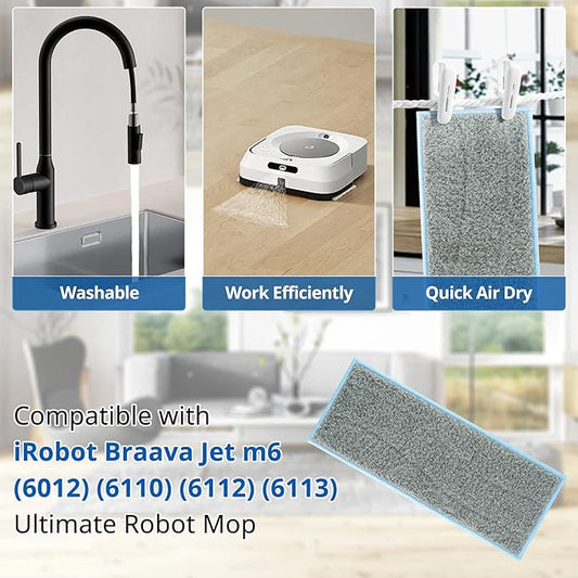 M6 Wet Mopping Pads Washable Compatible with Braava Jet m Series, Reusable Wet Pads for iRobot Braava Jet M6 (6110) (6012) (6112) (6113) Pack of 6