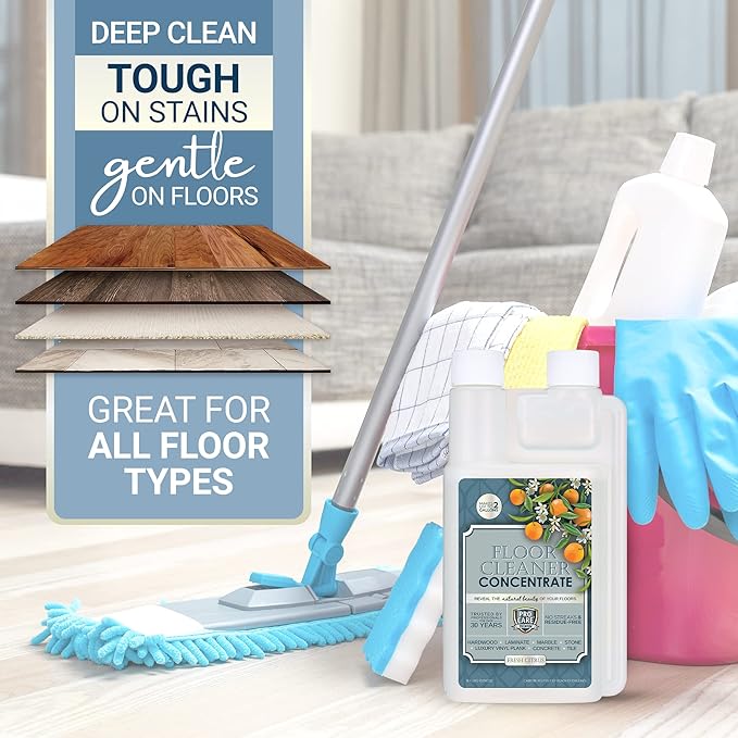 Citrus Floor Cleaner Concentrate (Made in USA) | Vinyl, Wood, Tile, Stone & Laminate Floor Cleaner For Mopping, Household Supplies, Cleaning Solution For Kitchen & Bathroom - 16oz (474ml)